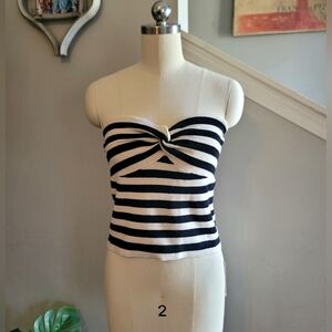 Efan Knit Tube Top Striped Black Beige Large NWT